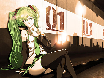 Hatsune Miku, awesome, song, cute, vocaloid, beauty, nice, miku, subway, music, vocaloids, hatsune, thighhighs, aqua eyes, skirt, program, twintail, girl, singer, aqua, train, beautiful, diva, tie, anime, pretty, aqua hair, green, cool, green hair, idol, virtual HD wallpaper