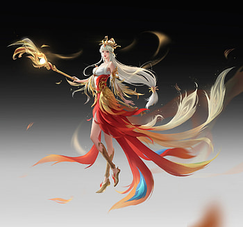 Fantasy girl, girl, fantasy, wang yuda, red, frumusete HD wallpaper