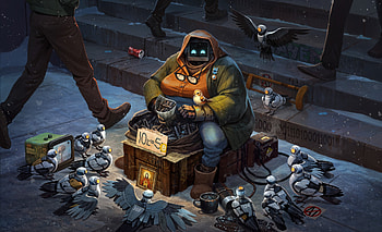 Cyberpunk Robot Pigeon : Artistic Futuristic Street Scene, cyberpunk, robot, bird, pigeon HD wallpaper