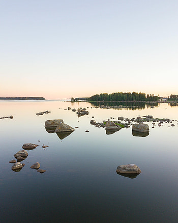 Nature, Trees, Stones, Horizon, Lake HD phone wallpaper