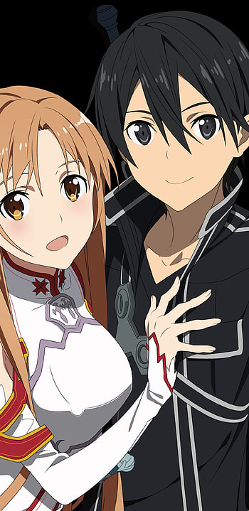 couple, brown eyes, brown hair, black hair, Asuna Yuuki, Kazuto Kirigaya, Kirito (Sword Art Online), Anime, Sword Art Online, anime couple, Kirito And Asuna HD phone wallpaper
