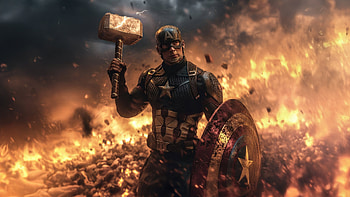 Captain America With Mjolnir And Shield, captain-america, superheroes, artwork, art, digital-art, ai HD wallpaper