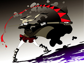 Maka Albarn, skirt, white, black, black coat, red eyes, gloves, twin tails, scythe, blood, boots HD wallpaper
