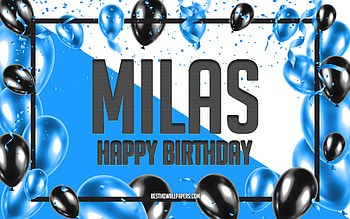 Happy Birtay Milas, Birtay Balloons Background, Milas, with names, Milas Happy Birtay, Blue Balloons Birtay Background, Milas Birtay HD wallpaper