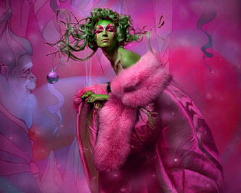 Artistic woman, model, art, pink fur, hair, woman HD wallpaper