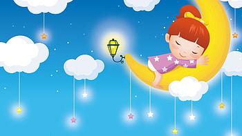 Sky, Stars, Moon, Miscellanea, Miscellaneous, Lantern, Lamp, Girl, Sleep, Dream, Childhood HD wallpaper