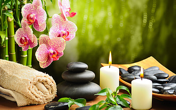 Stones, Candles, Miscellanea, Miscellaneous, Towel, Orchid, Towels HD wallpaper