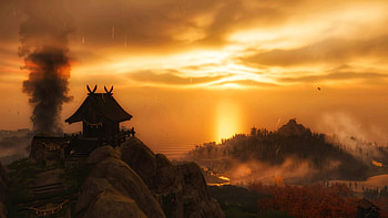 Overlooking The island, mountain, island, dusk, video game, landscape, Ghost of Tsushima HD wallpaper
