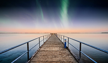 Nature, Sky, Stars, Horizon, Pier, Northern Lights, Aurora Borealis HD wallpaper