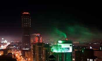 Cities, Sky, Night, City, Skyscraper, Building, Lights, House, Height, Illumination, Backlight, Glow, Roof, Street, Roofs, Yekaterinburg, Ekaterinburg HD wallpaper