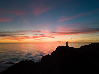Sunset, Sky, Sea, Dark, Precipice, Break HD wallpaper