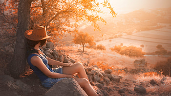 waiting, sunshine, nature, woman, mountain HD wallpaper