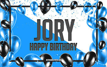 Happy Birtay Jory, Birtay Balloons Background, Jory, with names, Jory Happy Birtay, Blue Balloons Birtay Background, Jory Birtay HD wallpaper