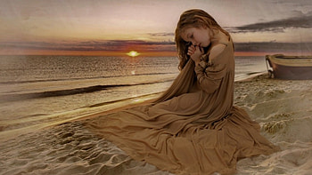 Cute Girl on Beach, girl, brown, sunset, beach HD wallpaper