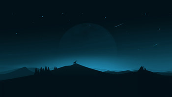 Landscape, wolf, silhouette, minimal, art HD wallpaper