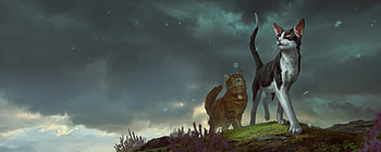 Warriors, fantasy, pisici, anna podedworna, couple, cat HD wallpaper