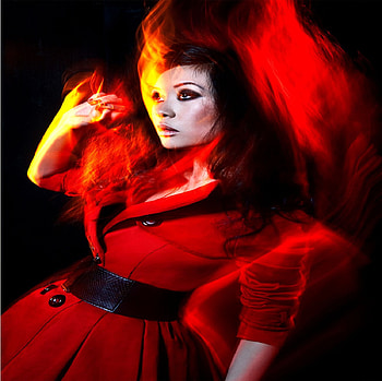 DRESS IN FIRE, model, red, flame, dress, fire, woman HD wallpaper