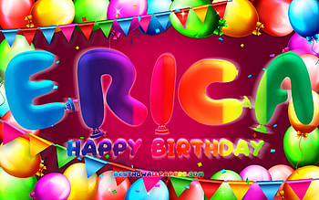 Happy Birtay Erica, , colorful balloon frame, Erica name, purple background, Erica Happy Birtay, Erica Birtay, popular american female names, Birtay concept, Erica HD wallpaper