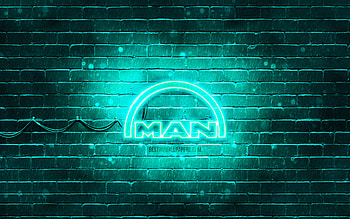 MAN turquoise logo, , turquoise brickwall, MAN logo, brands, MAN neon logo, MAN HD wallpaper