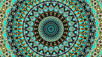 Brown Yellow Blue Fractal Pattern Circles Abstraction Abstract HD wallpaper