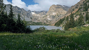 Indian Peaks Wilderness, trees, Coloado, USA, clouds, sky, lake HD wallpaper