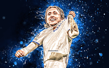 Luka Modric, 2022, blue neon lights, Real Madrid FC, croatian footballers, La Liga, soccer, football, Real Madrid CF, LaLiga, Luka Modric , Luka Modric Real Madrid HD wallpaper