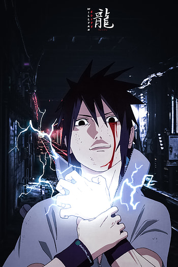 Sasuke uchiha, naruto, chidori, electric blue, art, roud 6 HD phone wallpaper