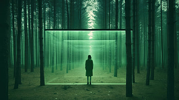Portal Panels In Forest, alone, artist, artwork, digital-art HD wallpaper