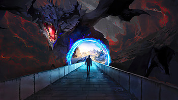 Dragon, Fantasy, Gate HD wallpaper