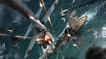 Attack, plain, sea, ship, war HD wallpaper
