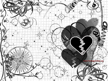 Black and Grays, circles, squares, plants, compass, stars, leaves, vines, hearts, brokes HD wallpaper
