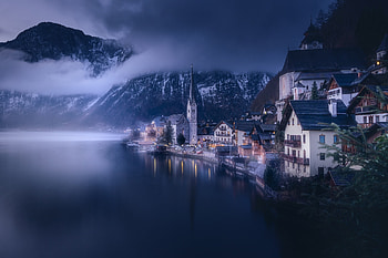 Austria-Hallstatt, night, Austria, City, Hallstatt HD wallpaper