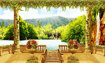 Wonderful View, hills, lake, terrace, trees, sky, forest HD wallpaper