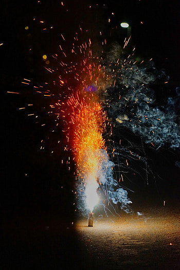 Fireworks, night, smoke, celebration HD phone wallpaper