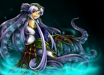 octupus girl, fanart, woo, girl, unreal, water HD wallpaper