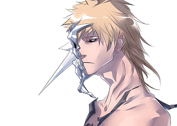 Kurosaki Ichigo, ichigo, orange hair, white background, ichigo kurosaki, white eyes, bleach, anime, hollow mask HD wallpaper