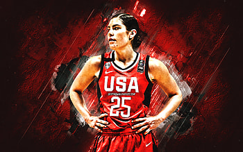 Kelsey Plum, USA national basketball team, USA, American basketball player, portrait, United States Basketball team, red stone background HD wallpaper