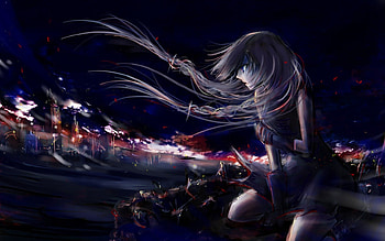 Vocaloid, Amazing, Vocaloid IA, IA, Manga, Plait, Braid, Night, Scary, Beautiful, Dress, Gorgeous, Sad, Blue Eyes, Emotional, Anime Girl, Upset, White Hair, Lovely, Side, Awesome, Anime, Pretty, City, Serious, Dark, Sexy, Long Hair, Creepy HD wallpaper