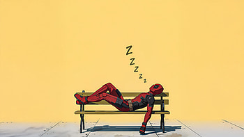 Deadpool Sleeping On Road Side Waiting Chair, deadpool, superheroes, artwork, art, digital-art, ai HD wallpaper