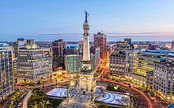 Indianapolis monuments, Indiana skyline, Monument Circle, Indiana sunset HD wallpaper