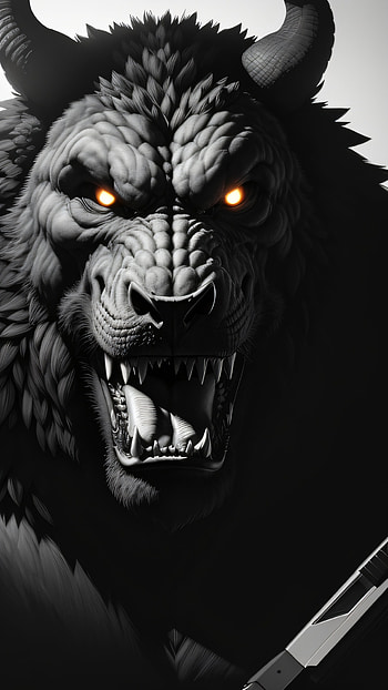 Lion beast, lion, beast, portrait, Black & White, fantasy, Animal, Fantasy Animal HD phone wallpaper