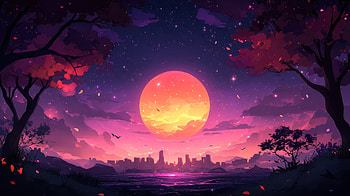 Cherry Blossom Petals Falling Over City Sunset Skyline, cherry, blossom, petals, falling, city, sunset, skyline, artist, artwork, art, digital-art, ai, deviantart HD wallpaper