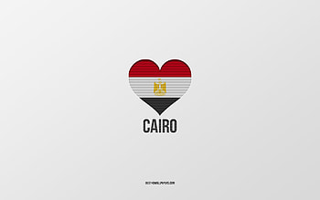 I Love Cairo, Egyptian cities, Day of Cairo, gray background, Cairo, Egypt, Egyptian flag heart, favorite cities, Love Cairo HD wallpaper
