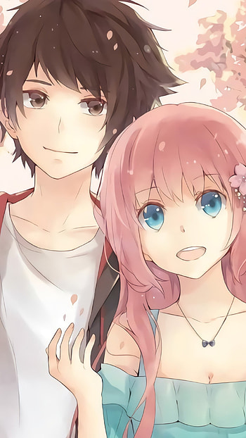 Love03, love, couple, pink, blue, white, anime, flower, smile HD phone wallpaper