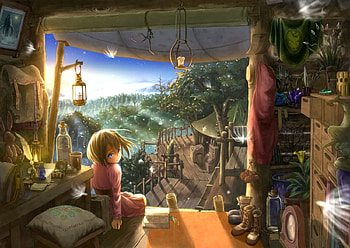 Tree House, scenery, orginal, fantasy, art, house, nature, girl, tree HD wallpaper