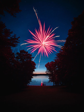 Night, Salute, Lake, Dark, Sparks, Fireworks, Firework HD phone wallpaper