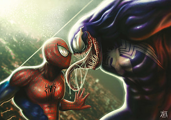 Venom And Spiderman , venom, spiderman, artwork, artist, digital-art, superheroes, supervillain HD wallpaper