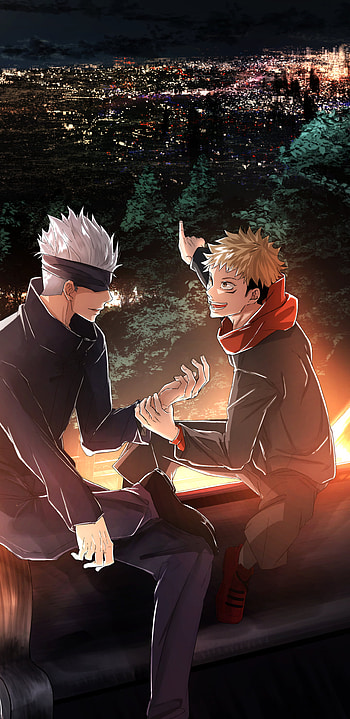 Jujutsu Kaisen Night Vibes: Yuji Itadori & Satoru Gojo , Yuji Itadori, Satoru Gojo, Anime, Jujutsu Kaisen HD phone wallpaper