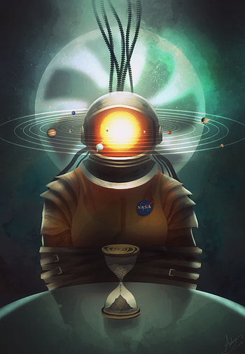 Art, Universe, Cosmonaut, Surrealism, Solar System, Hourglass HD phone wallpaper