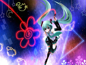Hatsune Miku, awesome, colors, stars, nice, flower, animals, hatsune, sheep, white, blue eyes, twintail, blue hair, girl, cat, rain drops, anime, pretty, drawing, blue, colorful, black, cute, vocaloid, beauty, miku, moon, vocaloids, thighhighs, skirt, beautiful, tie, cool, space HD wallpaper